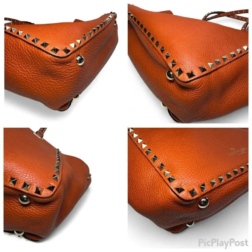 VALENTINO GARAVANI Soft Orange Leather Rockstud Tote Small, Great Condition